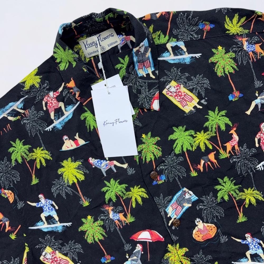 Kenny Flowers Limited Edition Shirt Men's S Black Tropical Christmas Button Up